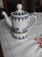 Vintage Brixton Studio Pottery Spongeware Sheep Design Coffee Pot