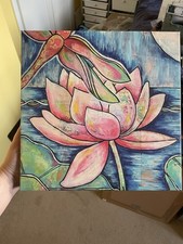 Lily and Dragonfly Canvas 12x12 Inch Ready to Hang Canvas Wall Art