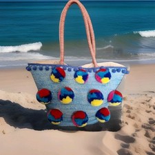 Beautiful Handmade Beach Bag In Natural Dyed Straw Materials.