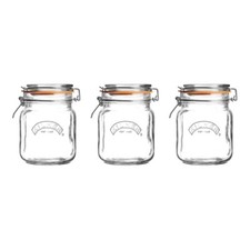Kilner Set of 3 Clip Top Square Jar 1 Litre Storage Jars