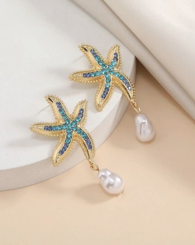 Gold blue starfish summer - blue,