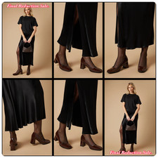 SALE WOMENS CHOCOLATE UK SIZES 4-6 SQUARE TOE MID FLARED BLOCK HEEL COURT SHOES