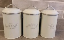 Jeff Banks Pour La Maison Grey Metal Storage Cannisters Tins Coffee, Tea, Sugar