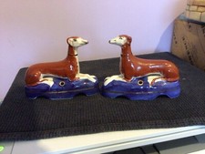 Vintage English Staffordshire  Pr  Greyhound Whippet Dogs Ink Well Pen Holder