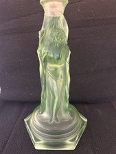 Vintage Art Deco Walther & Söhne  Green Glass "Three Graces" Candlestick