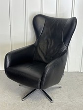 Vintage High Quality Black leather danish Design Swivel lounge chair