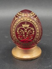 Fabergé Imperial Gilt Ruby Glass Easter Egg Ship & Crest 6cm High With Stand