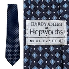 VINTAGE 60s HARDY AMIES Tie Mod Scooter Designer Necktie 1960s Blue Diamond