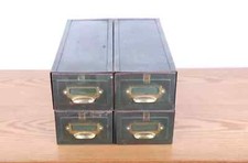 Vintage Green Metal Canto Take On Office 1930s Index Card Filing Drawers 4-Set