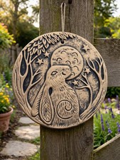 Moon gazing hare plaque - gazing, garden