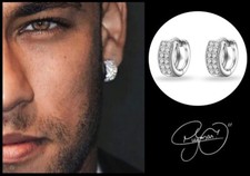 Men’s Neymar BLING 18mm AAA Quality 12 Zirconia 18K White Gold Huggie Earrings