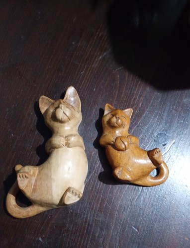 Two wooden cats - cats, down
