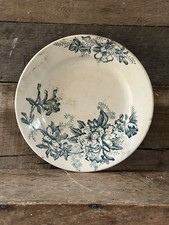 Antique French Terre de Fer Plate Blue Floral