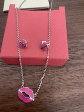 Brand New In Box Ted Baker Necklace and Earrings Pink Hot Lips Gift Set Boxed