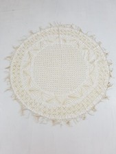 Vintage Syrian Embroidered Tablecloth With Hand-Knotted Fringe 123x120cm