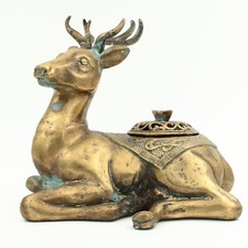 Chinese Bronze Deer Incense Burner Statue Large 26.5cm Long