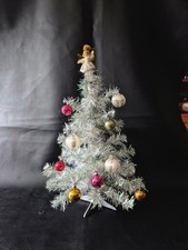 VINTAGE TINSEL CHRISTMAS TREE WITH ASSORTED BAUBLES / FAIRY~RETRO SILVER 43CM