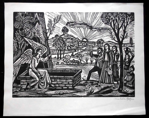 Signed woodcut print an - of,