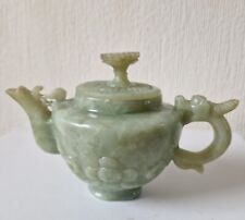 Jade Chinese Teapot Antique Carved Light Green Dragon Handle 16cm x 9cm VGC