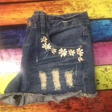 Asda George Women’s Blue Denim Jean Shorts Size UK10 EU 38 Floral Pockets