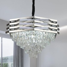  Crystal Chandelier – 60cm Modern Chrome 5-Tier Flush Mount Pendant Light 
