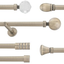 Antique Brass Metal Curtain Pole 19mm With Finials Rod Modern Brackets