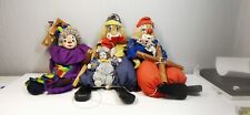 Vintage Bundle Wooden And Porcelain Clowns Creepy, X2 Puppets, Halloween Props