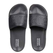 Superdry Mens Code Logo Vegan Summer Sandal Sliders Pool Beach Flip Flops Black