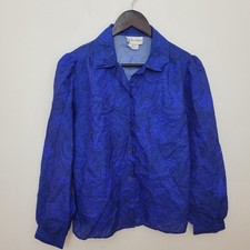 Vintage Womens Blouse Shirt Top Size 14 Blue Paisley Victorian Style 80s Boho
