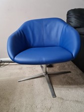 Walter Knoll Blue Leather Turtle Tub Chair