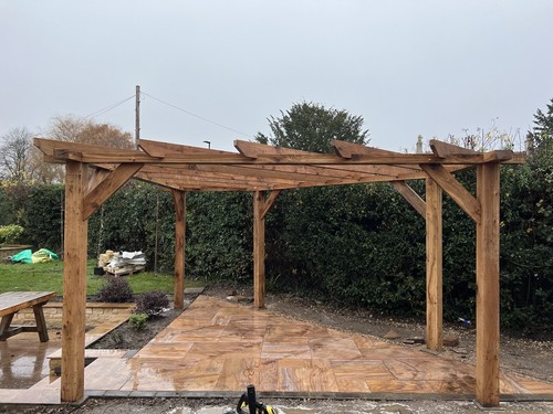 Oak corner pergola hot tub - pergola., /hot