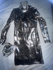 Stunning Silver Sequined Mini Dress With Matching Flower Bag Sz 10 Coast Races