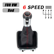 1X 6 Speed Gear Stick Shift Knob W/Boot Cover Red For VW Golf MK7 GTI 2014-2020