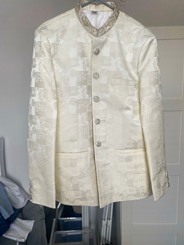 Men beige sherwani jacket - sherwani,