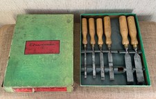 Vintage set of 6 Mawhood Bro's Firmer Chisels  Ash Handles in their Original Box