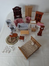 Miniature Dollhouse Furniture Set with Armchair Sofa Bed and Cabinet Bundle