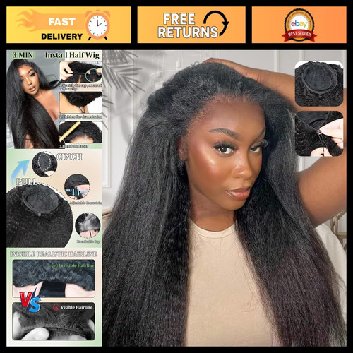 Kinky straight half wig - kinky, 18"