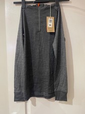 ISOBAA WOMEN'S MERINO 200 LS ZIP PULLOVER STRIPE SMOKE/CHARCOAL SIZE L - BNWT