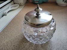 Vintage Glass Silver Plated Sugar Bowl With Lid .