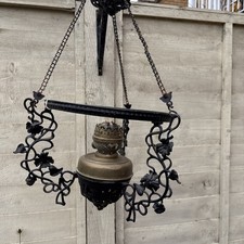 Victorian Cast Iron Hanging Ceiling Paraffin Lantern Double Burner