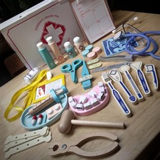 Wooden Play Doctor Simulation Medical Kit Portable Medicine Box Set Learning 