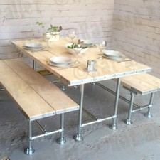 Industrial Bench Made From Reclaimed Wood & Galvanised Pipe & Key Clamp Fittiing