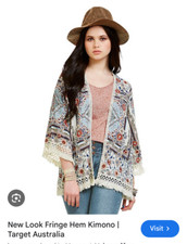 Woman New Look Fringe hem kimono Target Australia Boho Urban style Vintage Cream