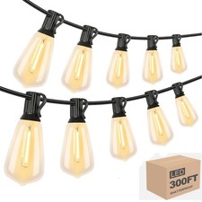 300FT Festoon Lights Outdoor Mains Powered ST38 LED Bulbs  Garden String Lights