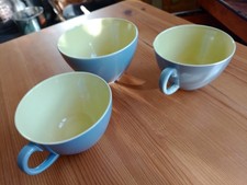 Poole pottery 2 cups + 1 sugar bowl. lime green yellow and grey.  seagull.