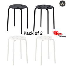 2x Ikea MARIUS Stool Black/White Strong Stackable Multi Purpose 45cm