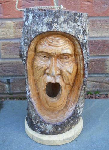 Carved wooden green man bird - carved,