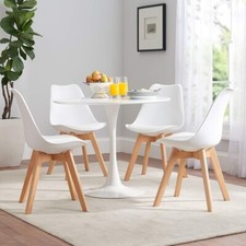4pcs WHITE Modern Tulip Dining Chair Wooden Legs Soft Cushion Pad. 1 Missing bit