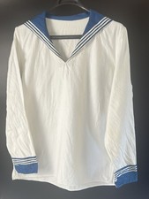 Vintage Soviet Navy Sailor Shirt Uniform White Blue Collar USSR Military