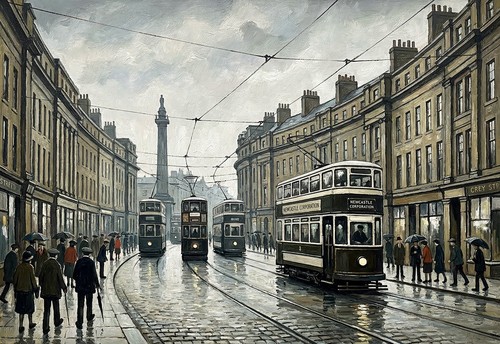 Newcastle tram lowry - , lowry-inspired